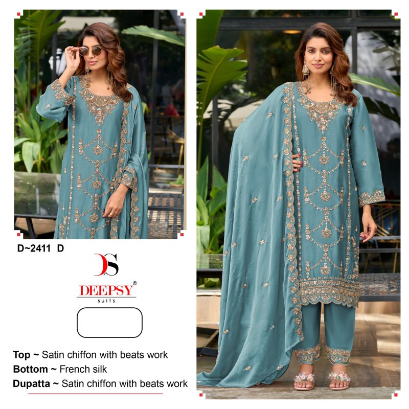 D 2411 A To D By Deepsy Satin Chiffon Pakistani Suits 